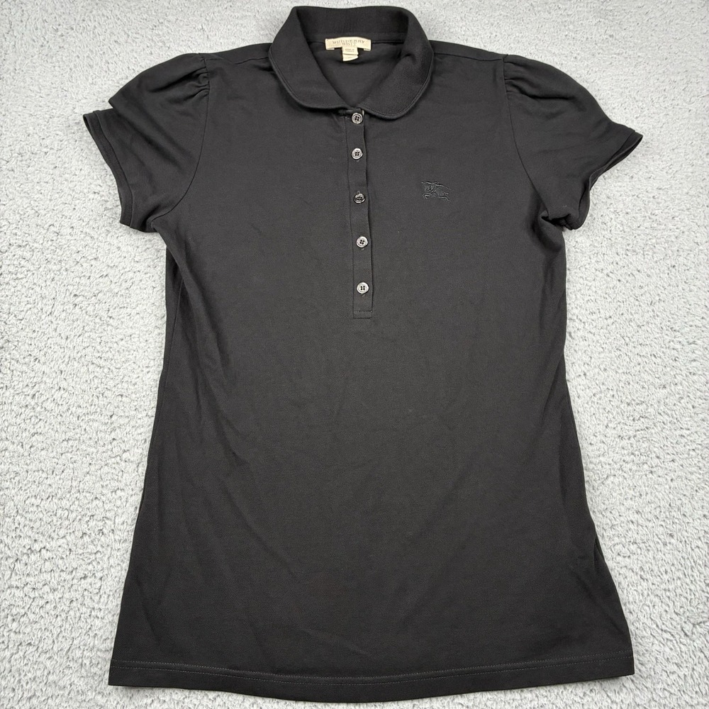 Burberry Brit Women's Black Polo Shirt Medium Short Sleeve Cotton Nova Check